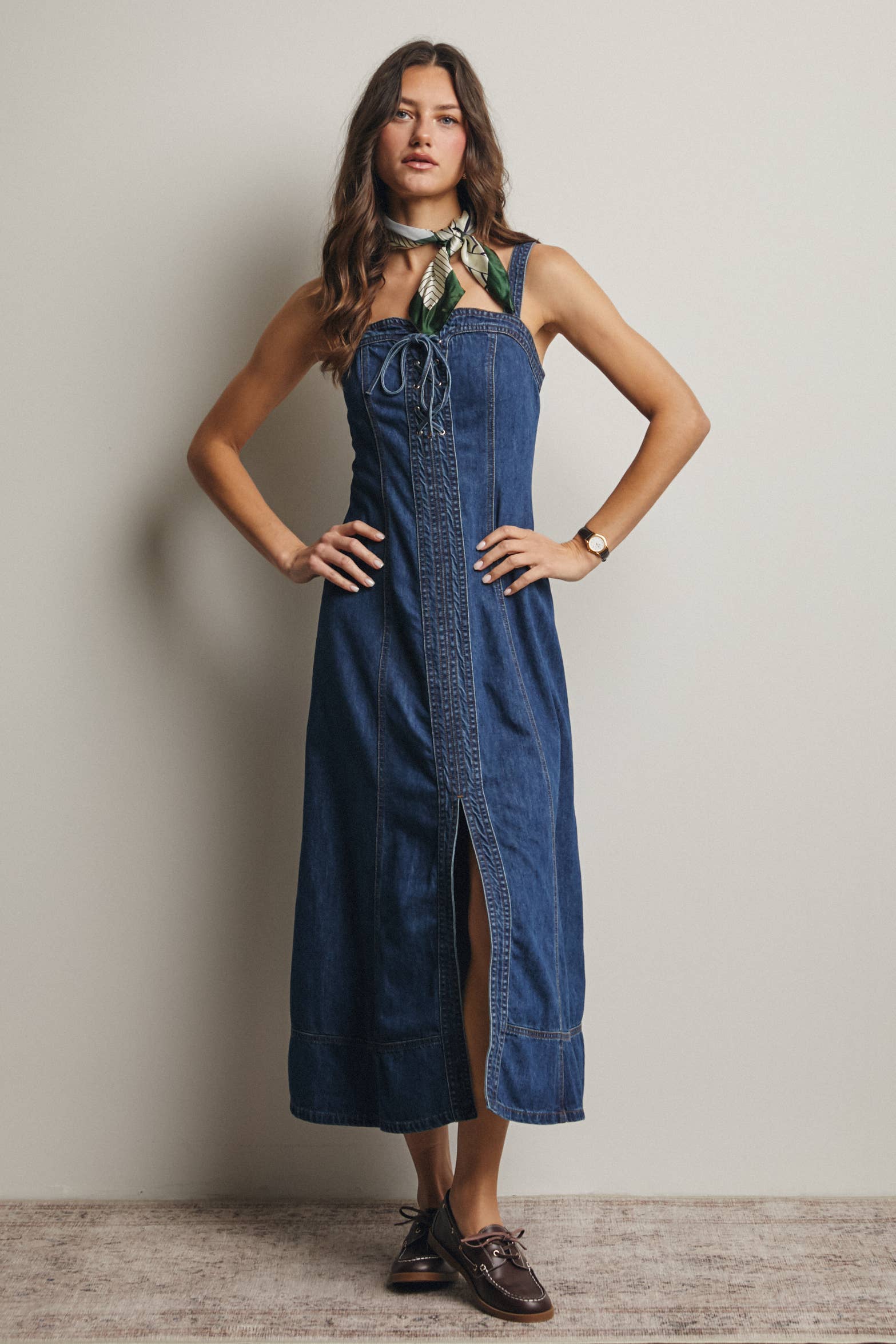 Up Denim Maxi Dress Madeline Lace-Up Denim Maxi Dress