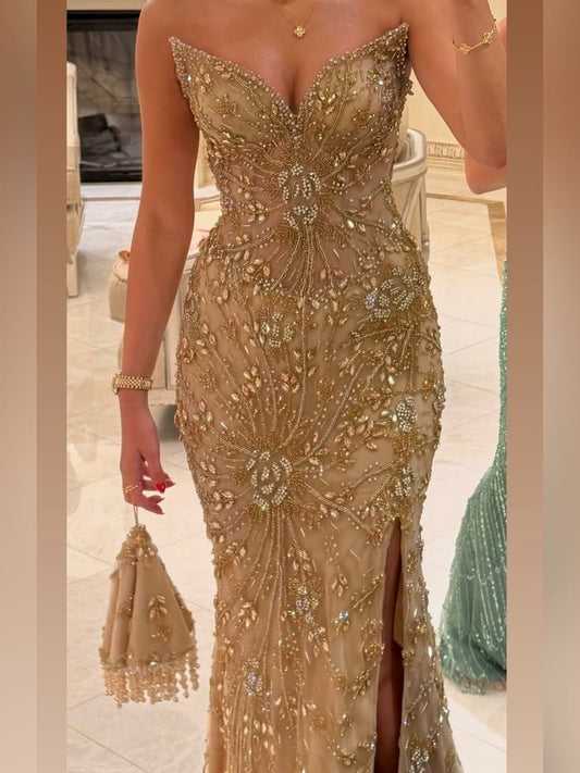 Margot Gold Embellished Evening Gown