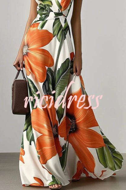 neck Sleeveless Fitted Waist Vacation Maxi Dress Valentina Floral Maxi Dress