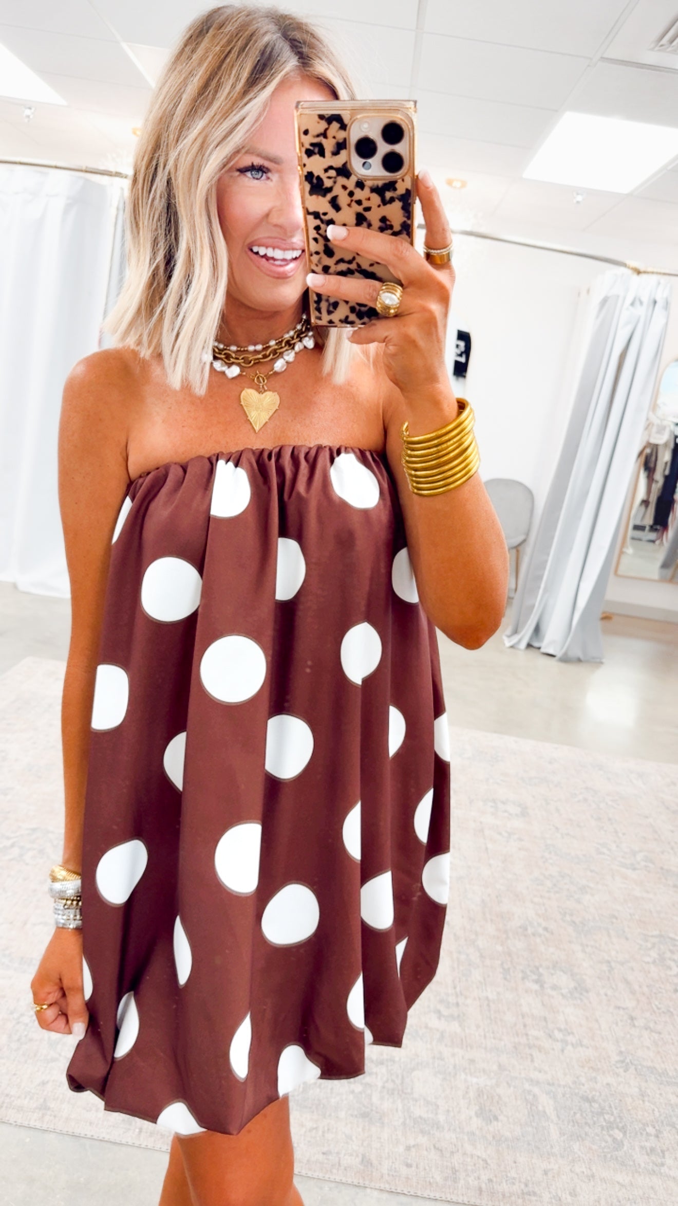 Brown/Ivory Margot Polka Dot Bubble Hem Dress