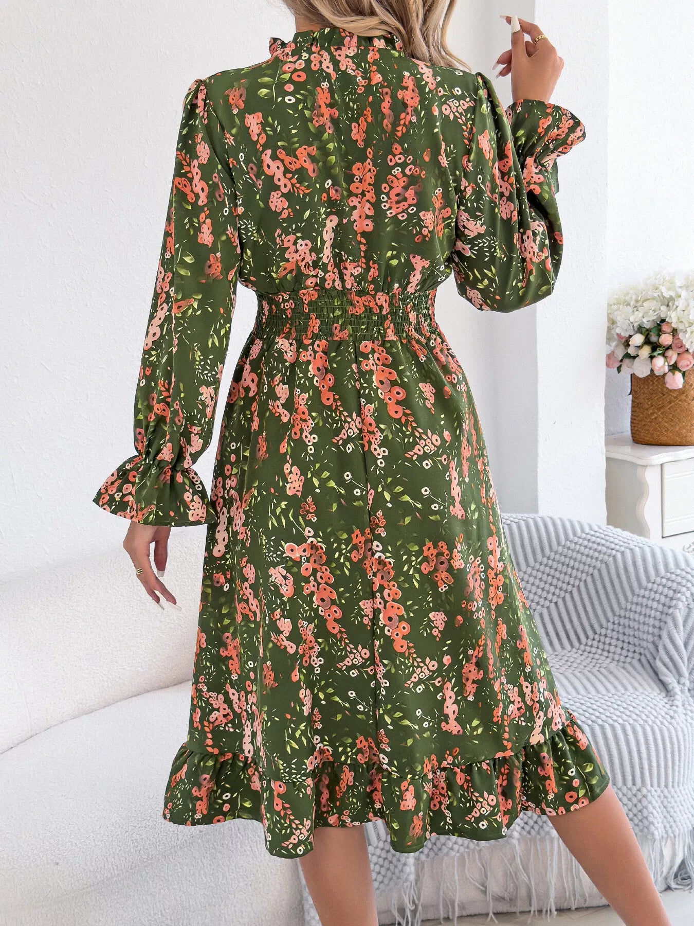 Black Vivienne Floral Ruffle A-Line Dress