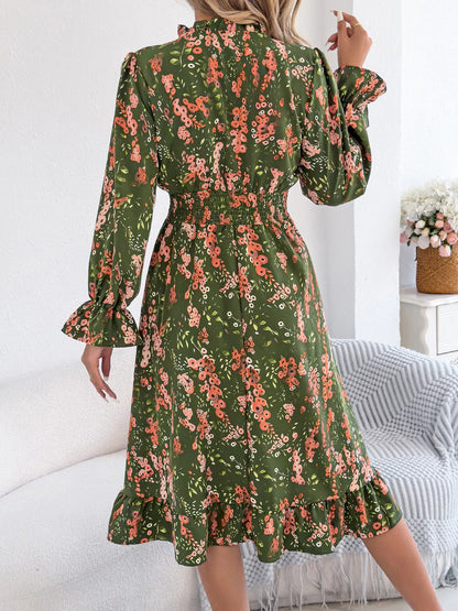 Black Vivienne Floral Ruffle A-Line Dress
