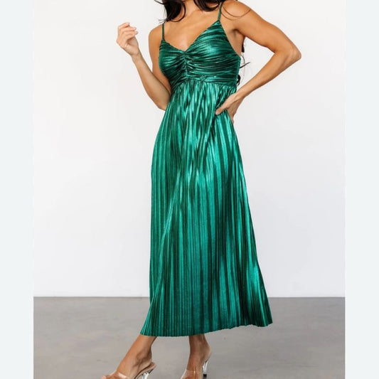 Thirty Thirty Dresses | Green Pleated Maxi Sundress For Wedding Guest | Color: Green | Size: M