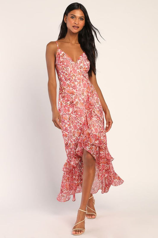 Arabella Metallic Floral High-Low Dress