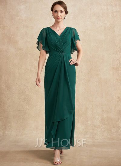 Fenna Sheath/Column V-Neck Sequins Chiffon Mother of the Bride Dress | JJ's House