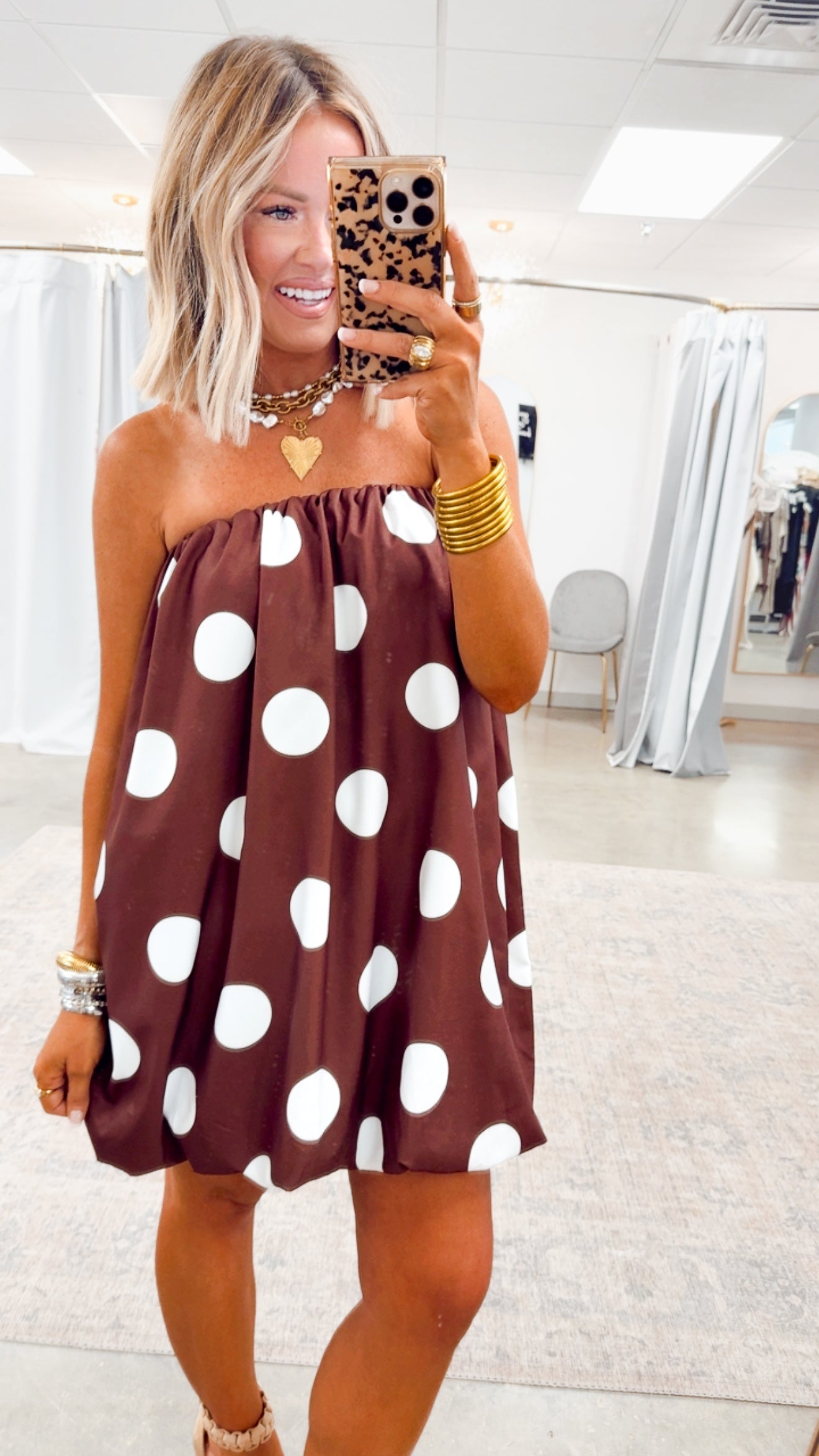 Brown/Ivory Margot Polka Dot Bubble Hem Dress