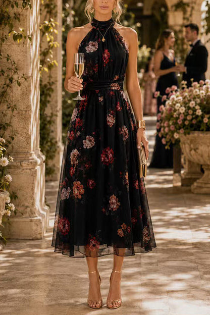 Black Margot Floral Flowy Midi Dress