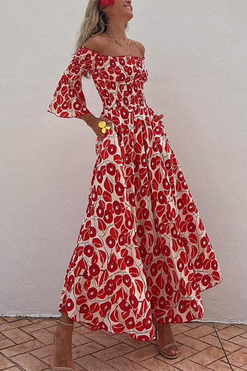 Red Vivienne Abstract Swing Maxi Dress