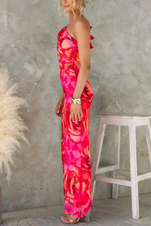 Red Margot Ruffle One-Shoulder Floral Maxi Dress