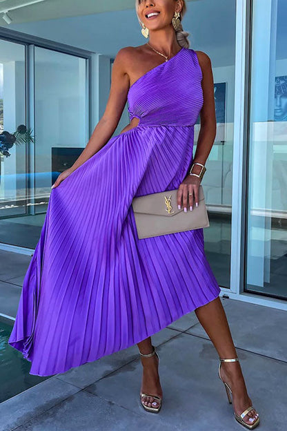 Orange Margot One-Shoulder Pleated Party Dress