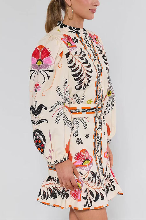 Beige Eloise Floral Ruffle Mini Dress