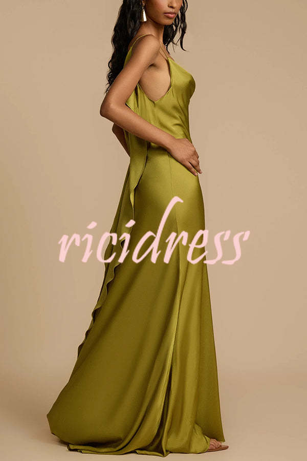 Green Vivienne Satin Cowl Neck Maxi Dress
