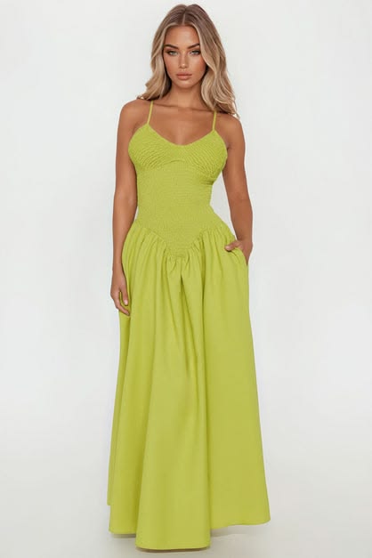 Lily Smocked Drop Waist Maxi Dress - Green | Fashion Nova