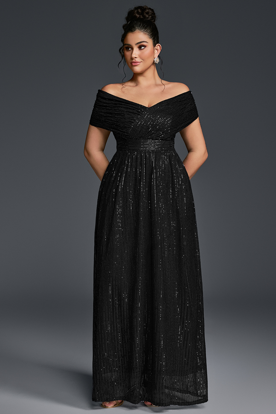Pink Curveins Plus Size V-Neck Sequin Maxi Dress - 22-24/3X / Green