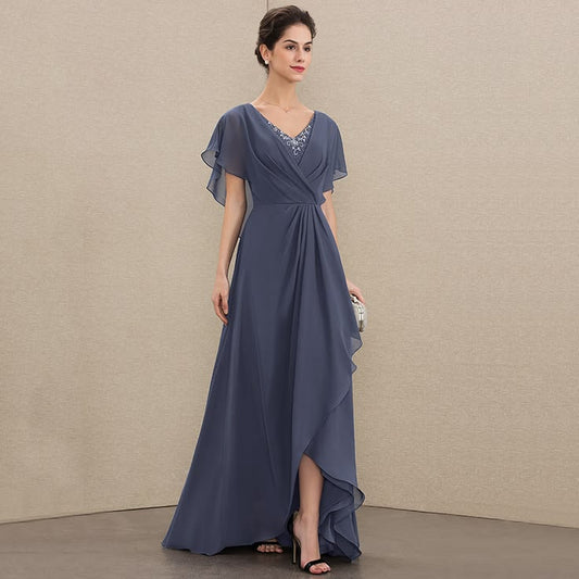 A-line V-Neck Sequins Chiffon Dress - Mother of the Bride Dress
