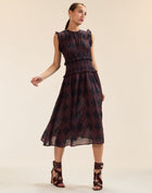Tulum Ramie Linen Dress in Navy Red