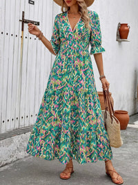 Neck Flounce Sleeve Dress