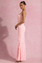 Embellished Appliqué Soft-Scoop Corset Gown in Pink