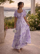Floral Chiffon Maxi Dress | Romantic Flutter Sleeve Evening Gown for Weddings & Summer Parties