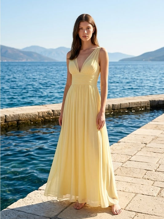 Ralph Lauren Dresses | Sale Ralph Lauren Butter V-Neck Maxi Dress | Color: Yellow | Size: 8
