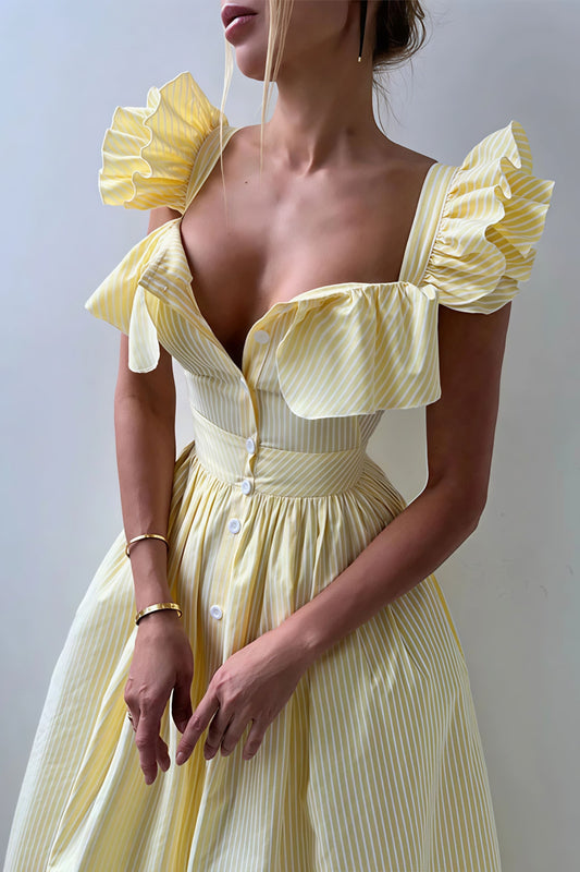 Goose Yellow Margot Striped Midi Dress