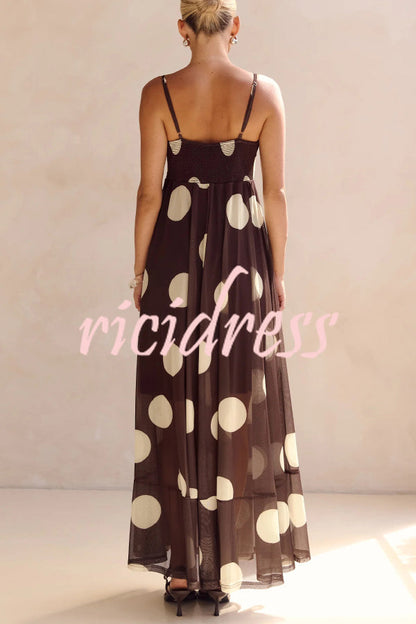 Blue Margot Polka Dot Mesh Maxi Dress