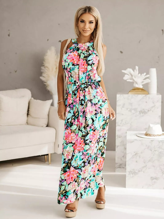 Pastel  Blue Margot Printed Sleeveless Maxi Dress