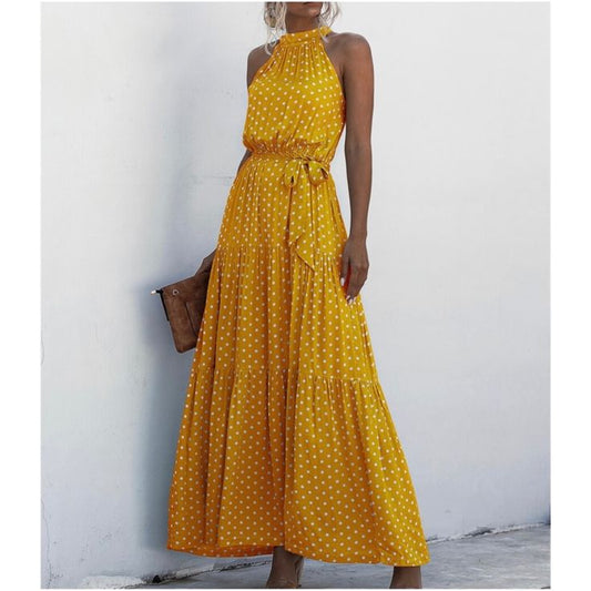 Celestine Polka Dot Halter Maxi Dress