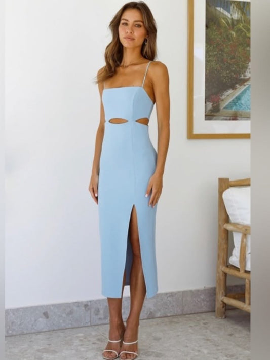 Hello Molly Dresses | Hello Molly Swerve Through Midi Dress - Blue Cut-Out Cocktail Dress | Color: Blue | Size: M