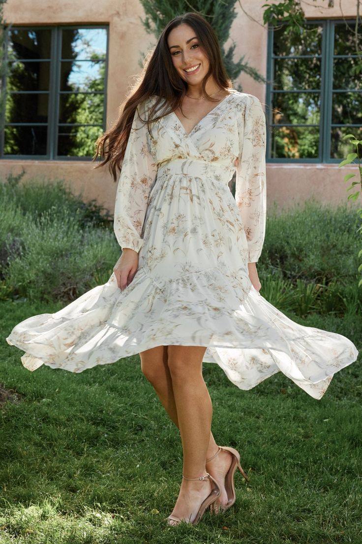 Raven Chiffon Midi Dress - Off White Floral | Baltic Born