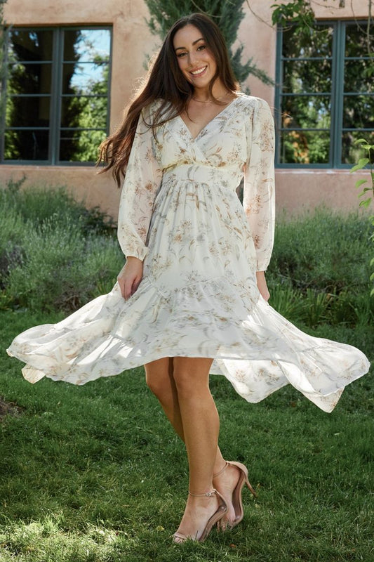 Raven Chiffon Midi Dress - Off White Floral | Baltic Born