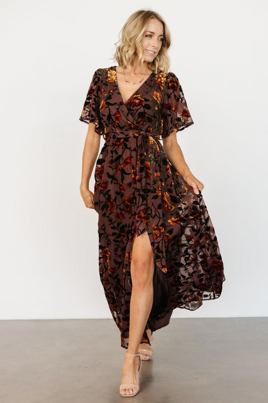 Uma Velvet Maxi Dress in Clove Amber Floral
