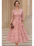 A-Line Tea Length Blazer Dress Formal Dresses Mother of the Bride Dress Long Sleeve Shirt Collar Elegant Vintage Formal
