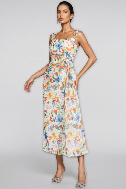 Margot Waist-Cinching Maxi Dress in Orange Floral