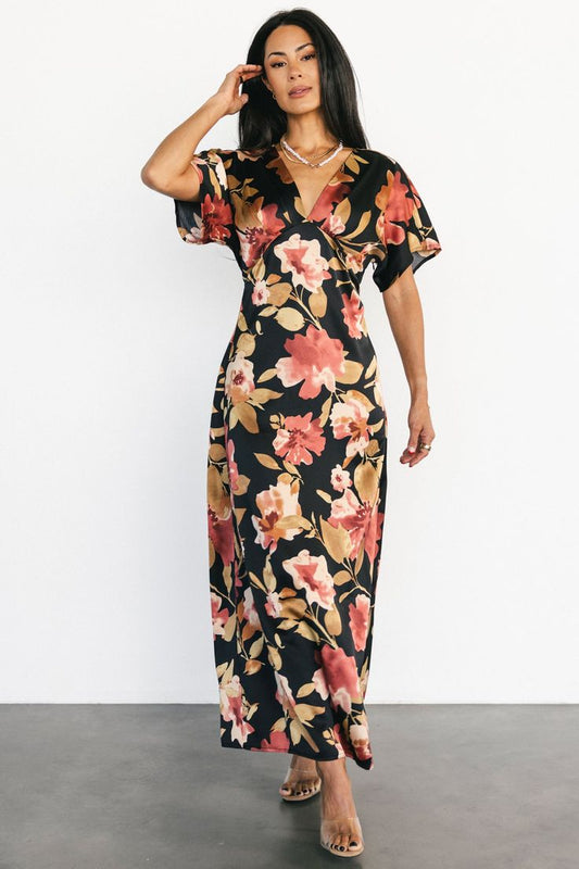 Milana Satin Floral Maxi Dress