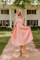 Garden Gorgeous Jacquard Midi in Peach - L / peach