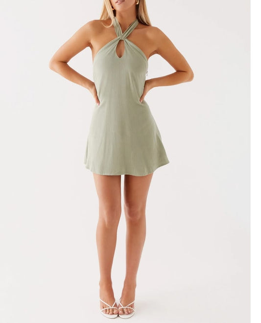 Peppermayo Dresses | Peppermayo Halter Keyole Cutout Mini Dress Green 0 | Color: Green | Size: 0