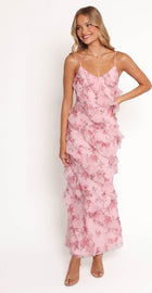 Ciao Floral Ruffle Chiffon Gown