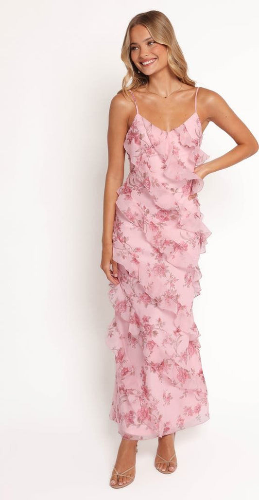 Ciao Floral Ruffle Chiffon Gown