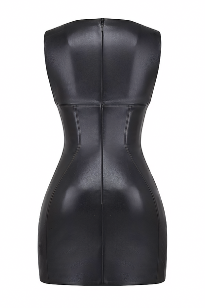 Black Vegan Leather Mini Dress