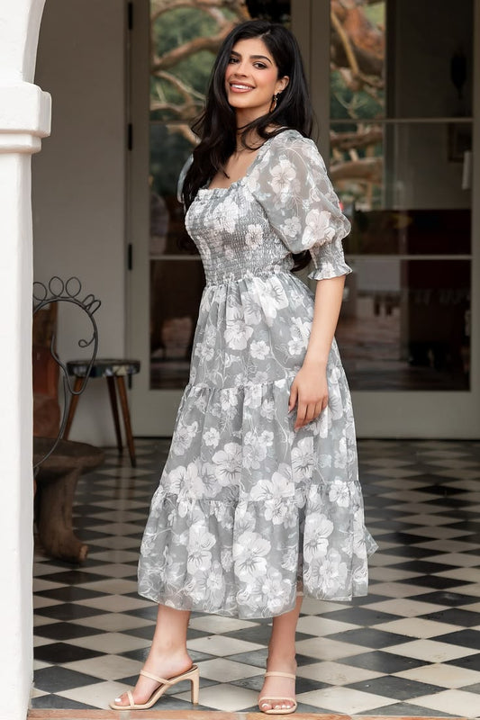 Fabian Jacquard Midi Dress in Dusty Sage
