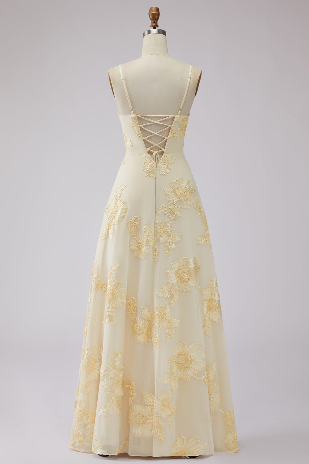 Lilac Celestine Floral Appliqué A-Line Gown