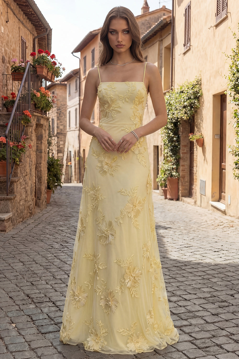 Lilac Celestine Floral Appliqué A-Line Gown
