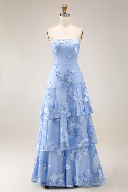 Blue Isabelle Tiered Ruffle Floral Dress