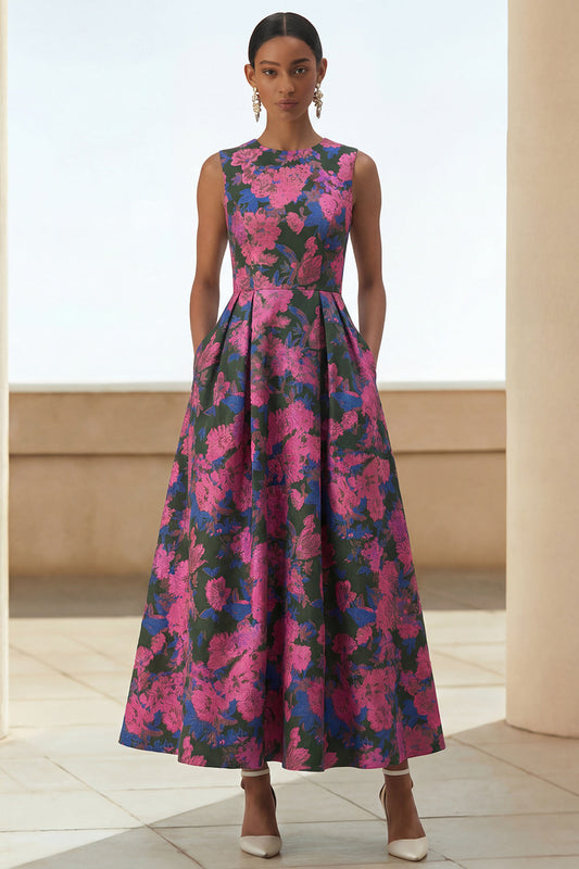 Fuchsia Flower Margot Floral A-Line Wedding Guest Dress