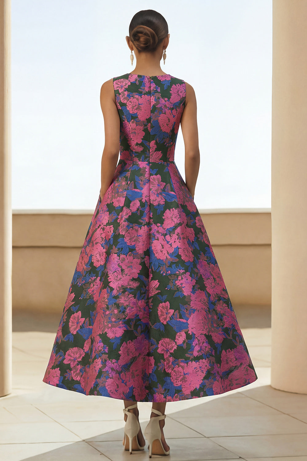 Fuchsia Flower Margot Floral A-Line Wedding Guest Dress
