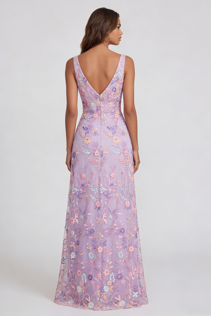Line Midi Kleid mit Schlitz Liliana Floral Appliqué A-Line Midi Dress