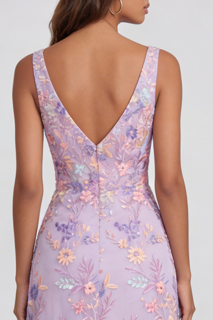 Line Midi Kleid mit Schlitz Liliana Floral Appliqué A-Line Midi Dress