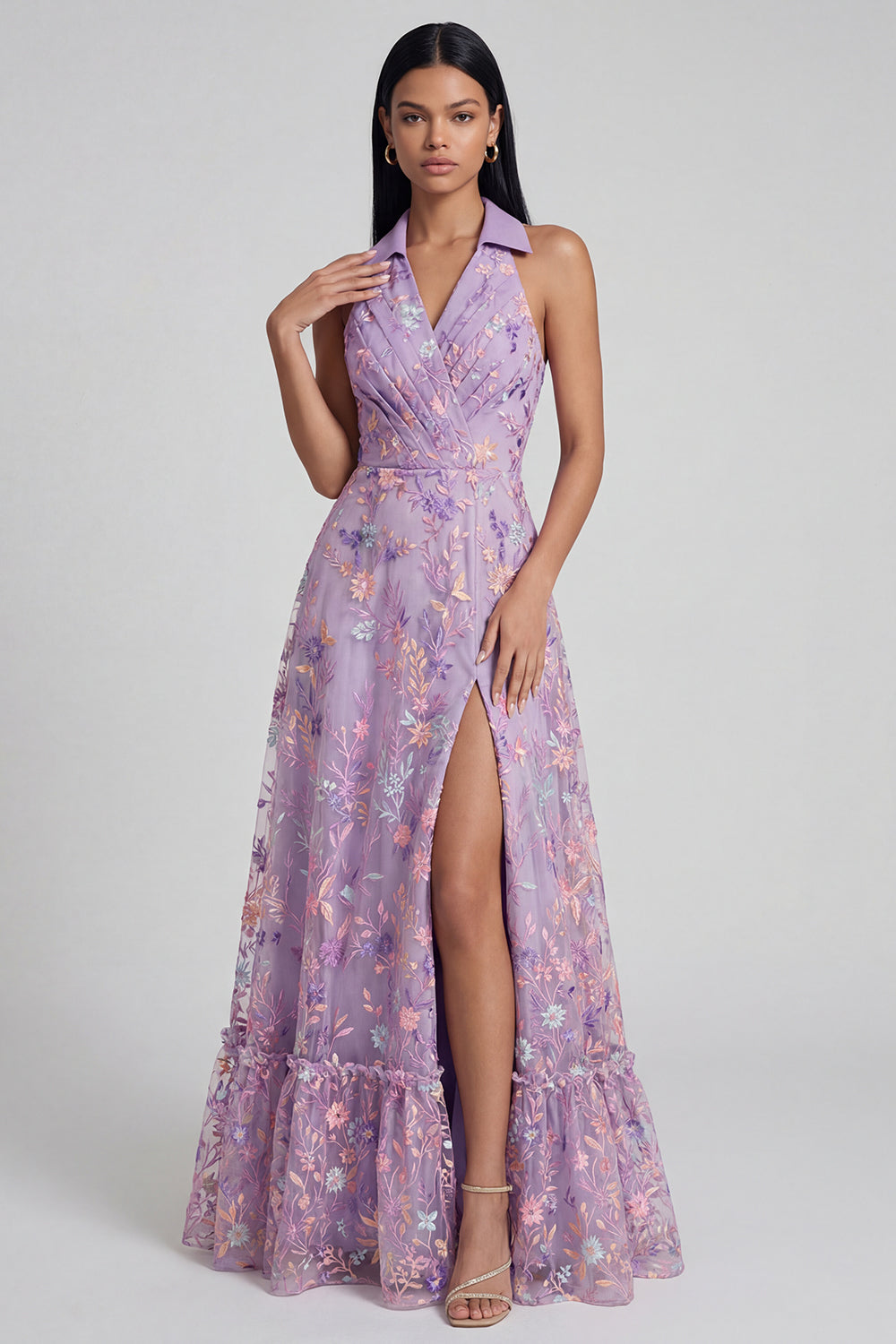Linie Midi Kleid mit Schlitz Liliana Floral Appliqué A-Line Midi Dress