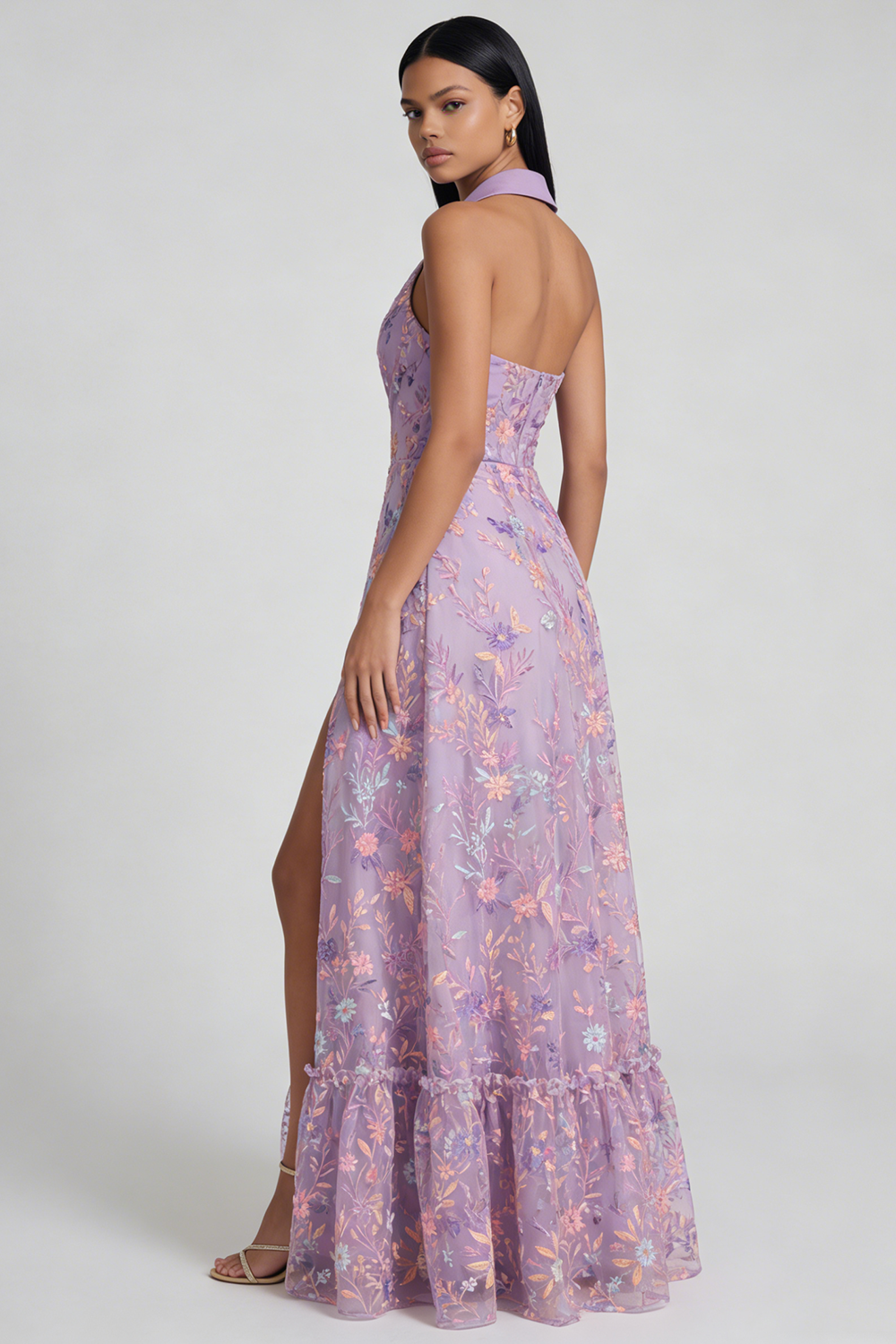 Linie Midi Kleid mit Schlitz Liliana Floral Appliqué A-Line Midi Dress